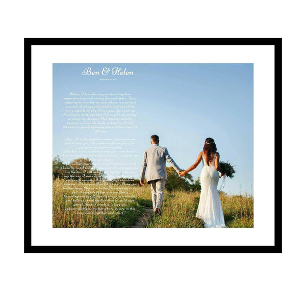 Anniversary gift Custom made wedding first dance song lyric or vows - Modern Memory Design Picture frames - New Jersey Frame shop custom framing