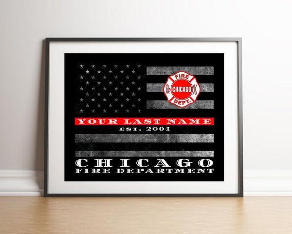 Chicago Fire Department Thin Red Line Flag for firefighter firemen