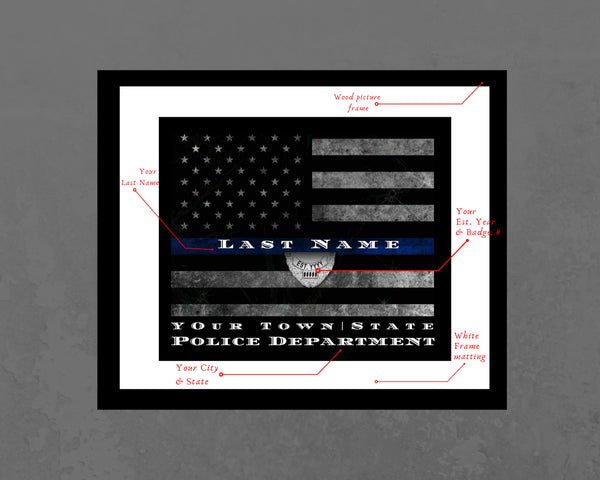 Police Gift Thin Blue Line Framed art police academy retirement NYPD