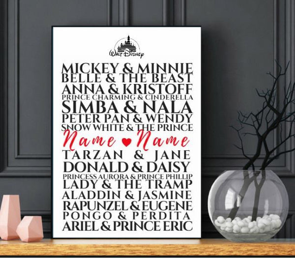 Custom Disney Couples Relationship Framed wall art Sign Gift