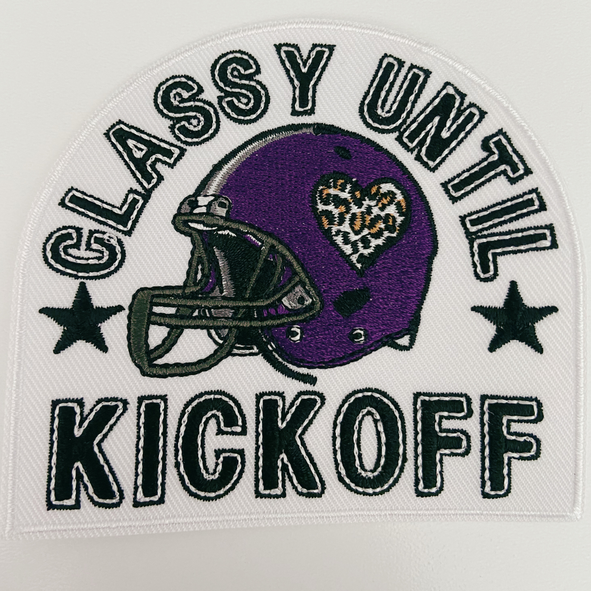 3.5" Classy Until Kickoff PURPLE - Embroidered Hat Patch (3.5"w X 3.25"h): QTY 1