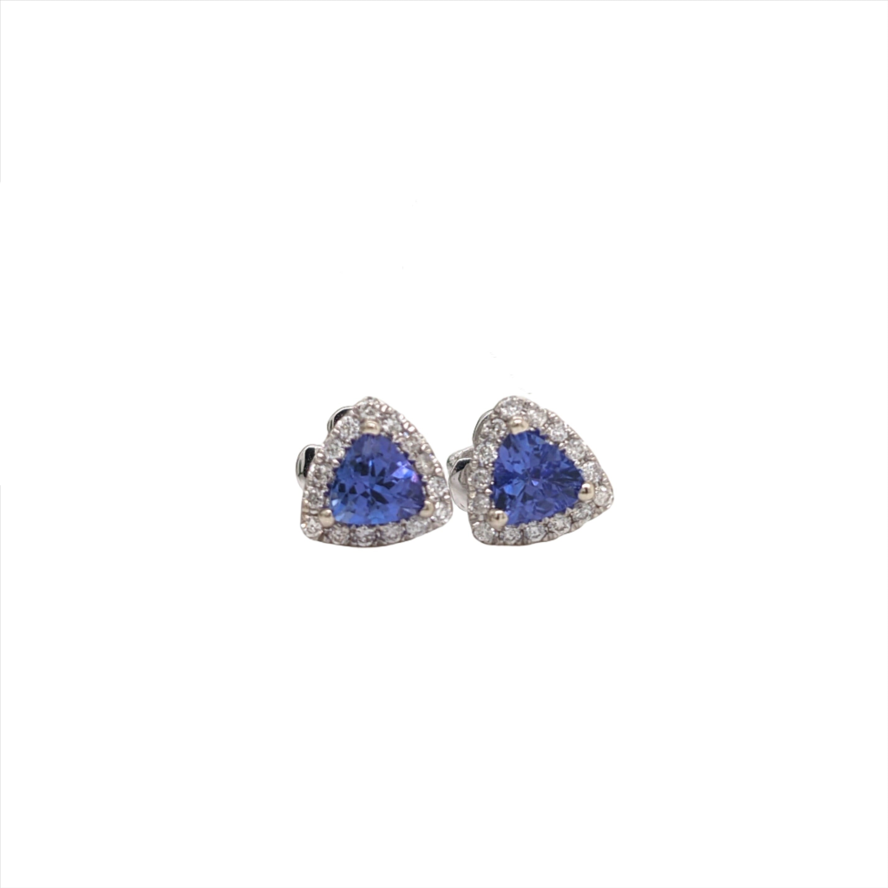 Blue Stone Round Cut Halo Diamond Stud Earrings 18Kt White Gold – Parasmani  Jewellary