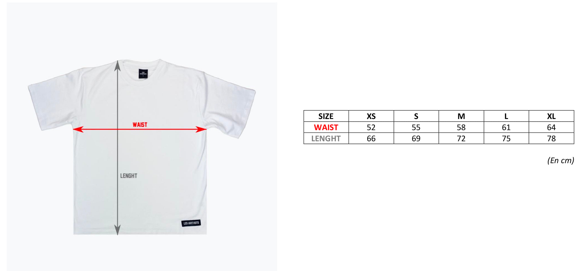 SIZING CHART TEE SHIRT