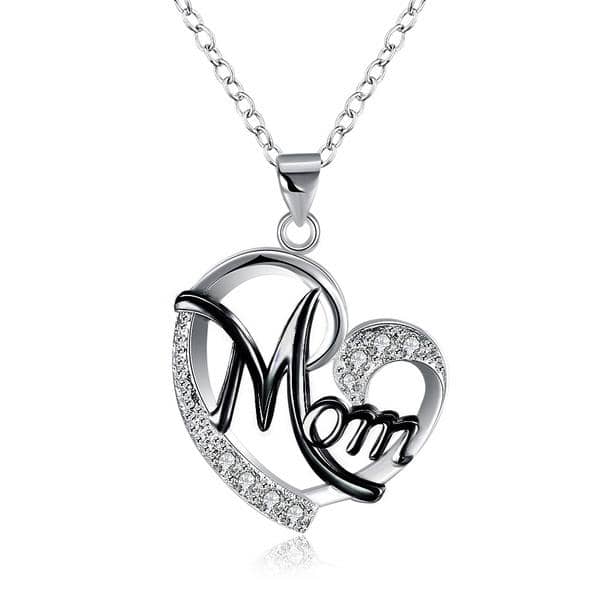 Love Mom Heart Crystal Necklace-Jewelry