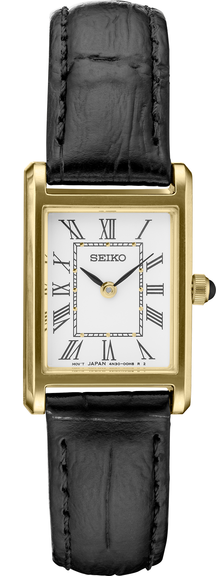 Seiko Square Gold Black Leather Women's Watch SWR054 – Wolf Fine Jewelers