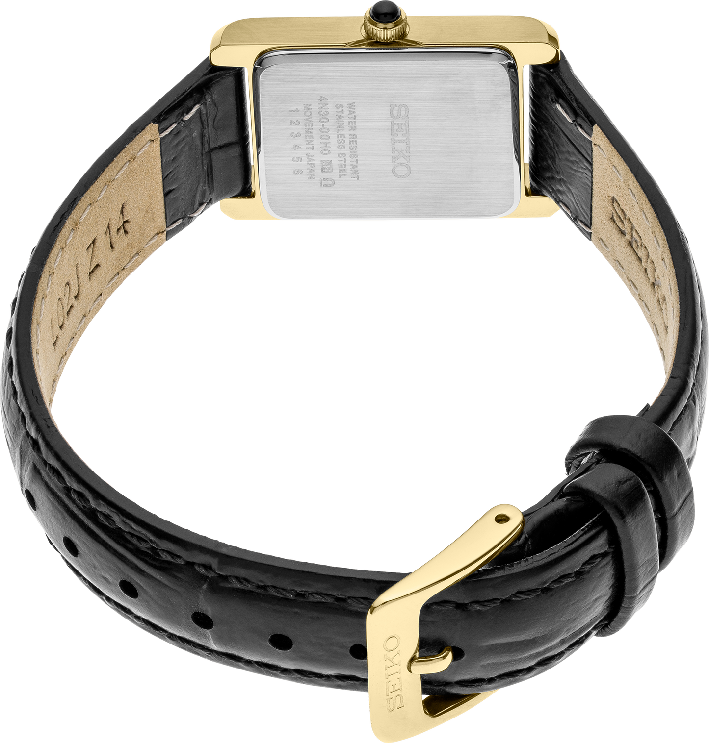 Seiko Square Gold Black Leather Women's Watch SWR054 – Wolf Fine Jewelers