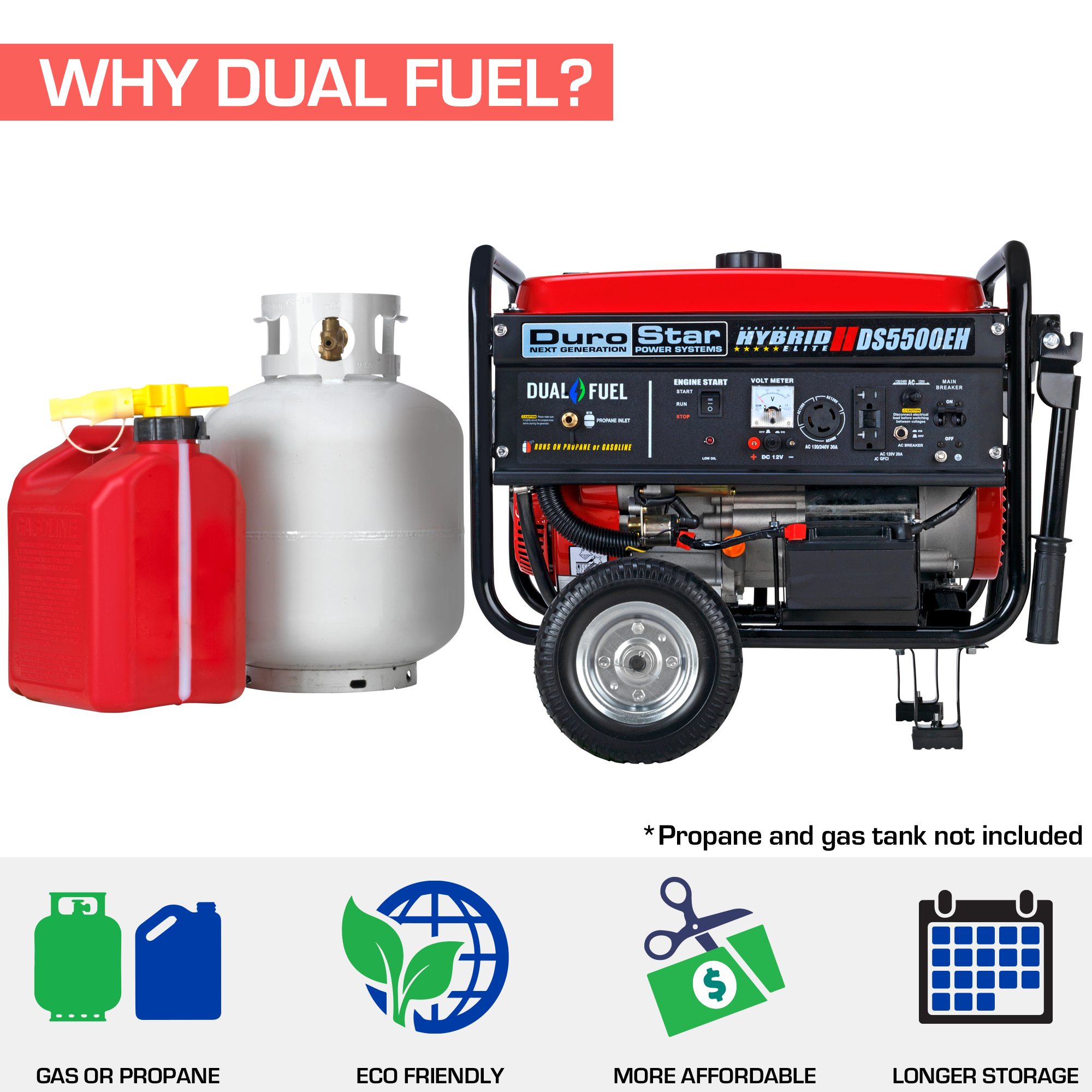 Durostar Ds5500eh 5500 Watt Electric Start Dual Fuel Hybrid Portable G Duromax Power Equipment