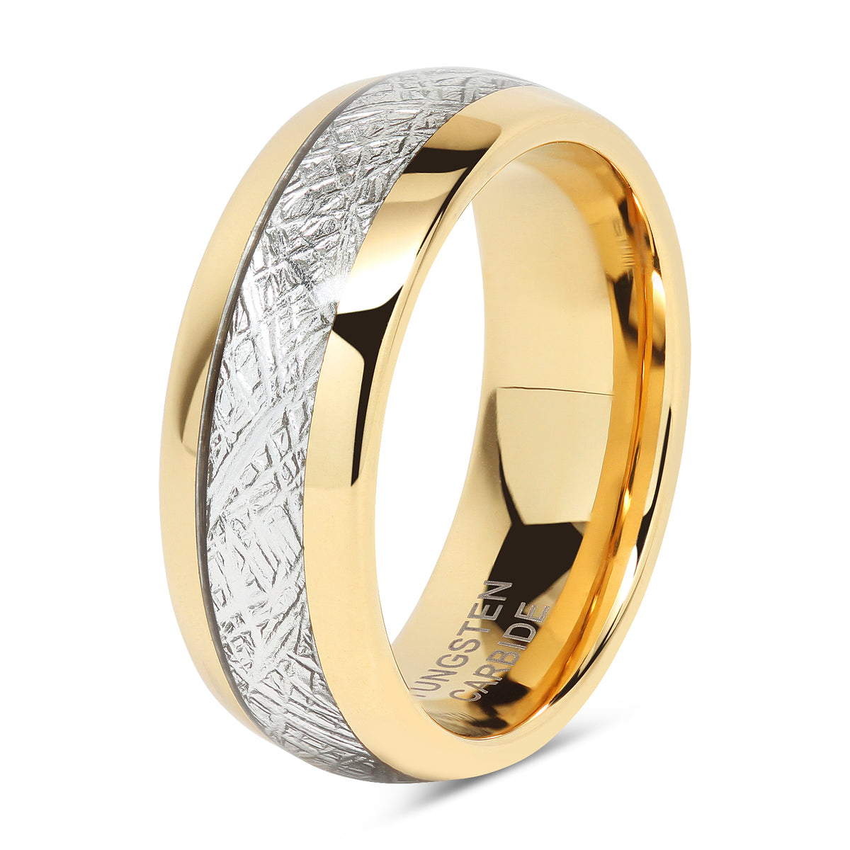 Mens Wedding Bands Tungsten Gold Rings Imitated Meteorite Inlaid