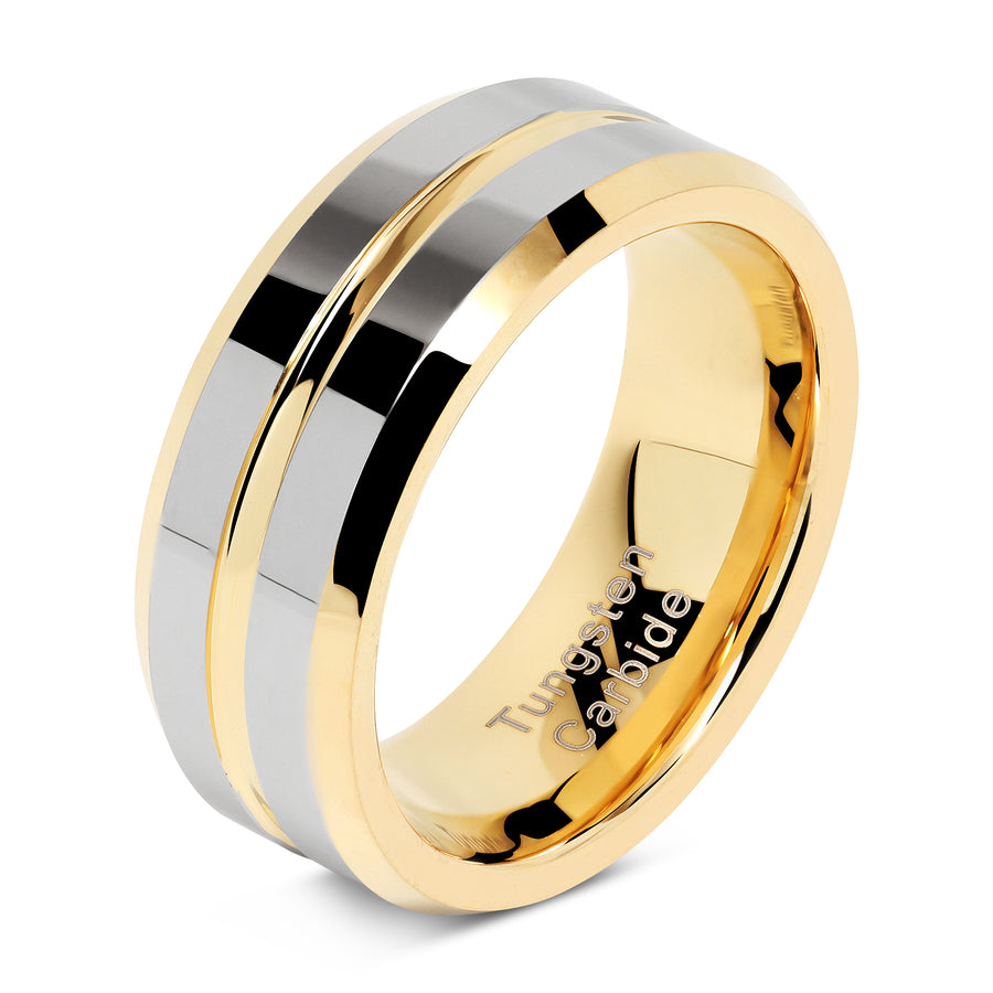 100S JEWELRY Tungsten Men Wedding Bands Gold Silver Two Tone Grooved