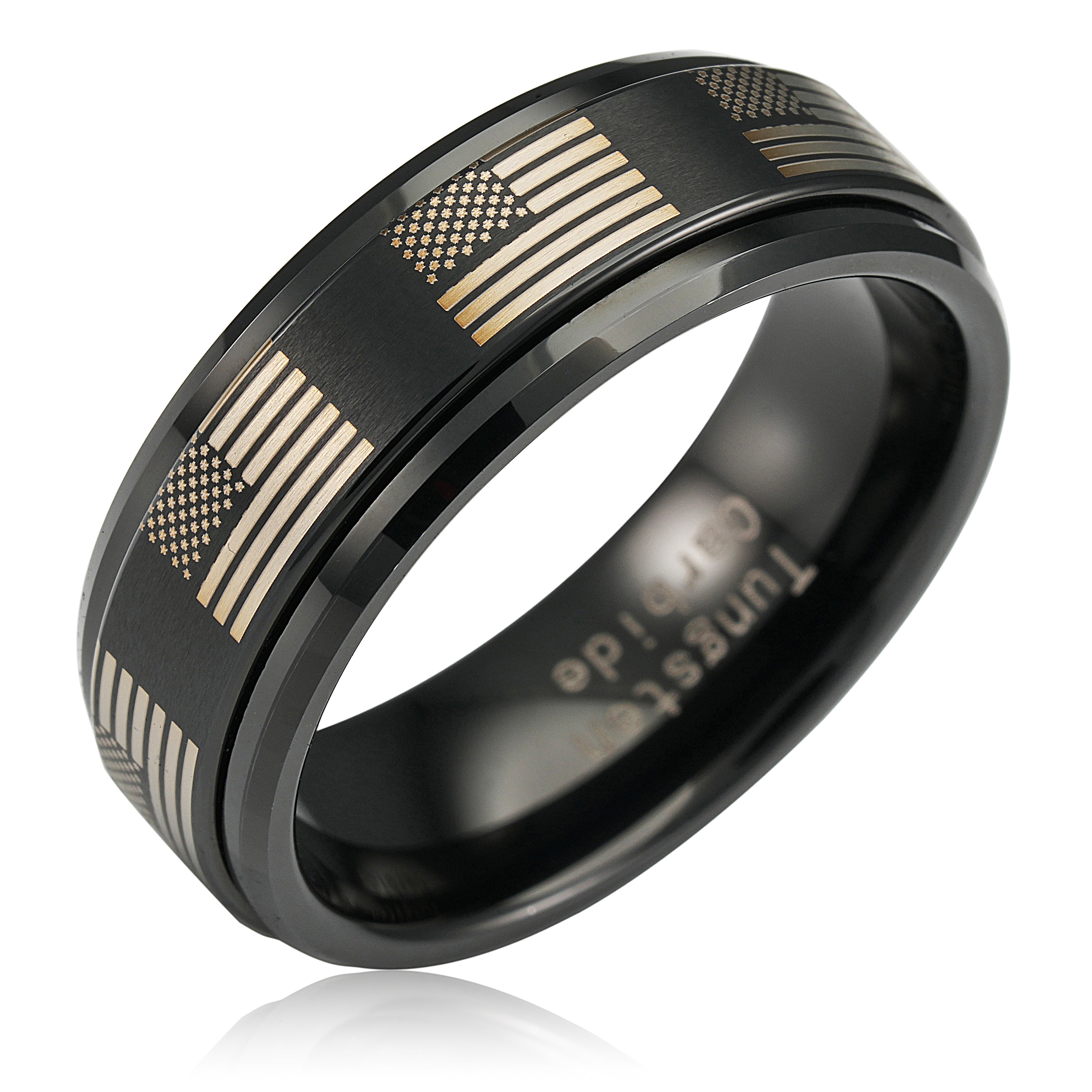 100S JEWELRY Black Tungsten Spinner Rings For Men Women American Flag Air Force Skull Dragon Design Wedding Band Promise Engagement Size 6-16