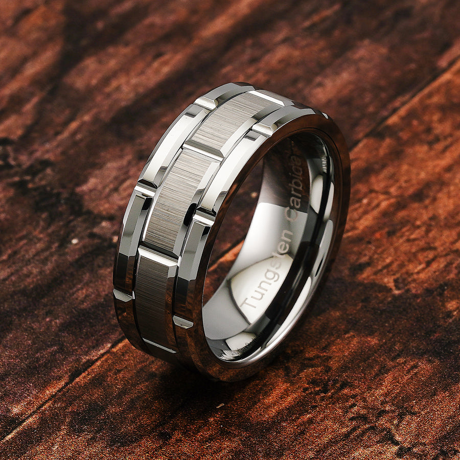 100S JEWELRY Tungsten Rings For Men Wedding Band Silver Brick Pattern   DSC05111 900x 