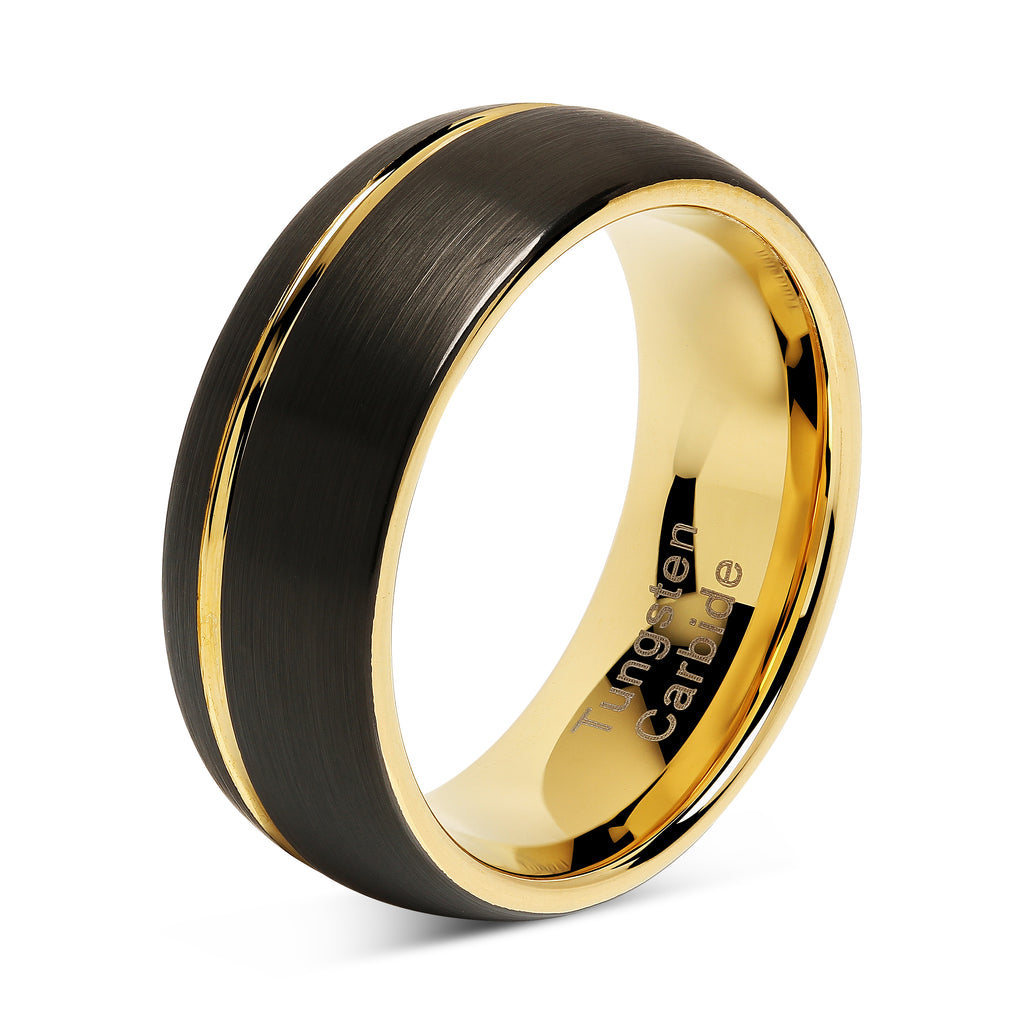 Tungsten Rings Men Wedding Bands 14K Gold Plated Jewelry Brushed Black ...