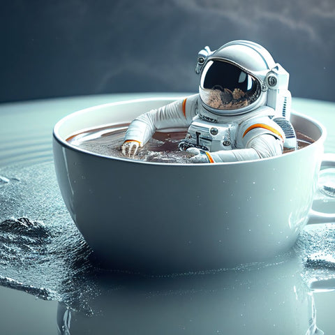 Spaceman sat in coffee