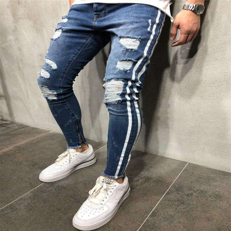 jeans with stripe on side mens