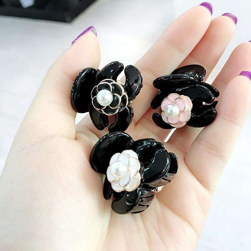 Musho Station:Simple Mini Small Hair Pins Floral Camellia Imitation Pearl Hair Clips for Women,