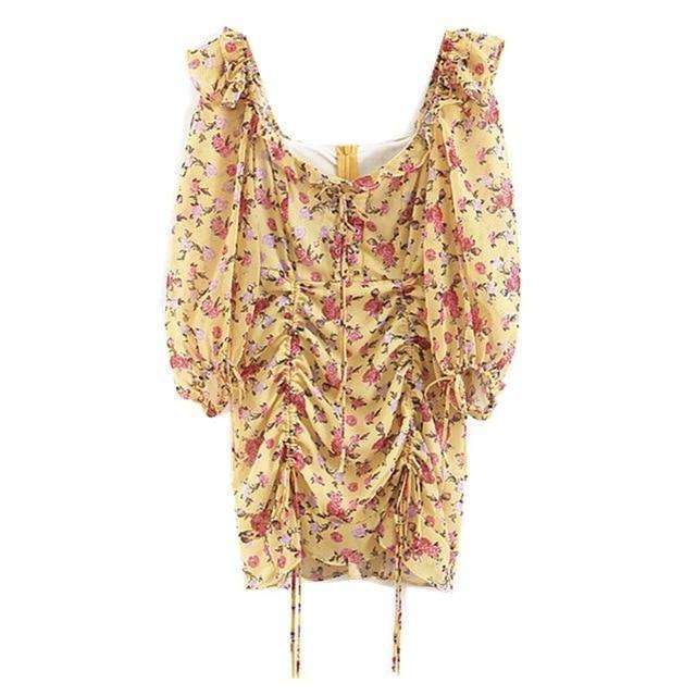 yellow floral dress long sleeve