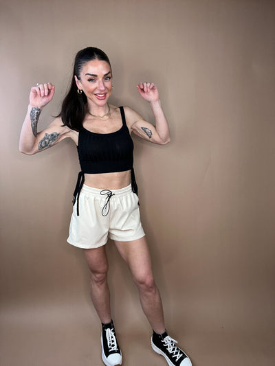Melanie Ecru Vegan Leather Shorts