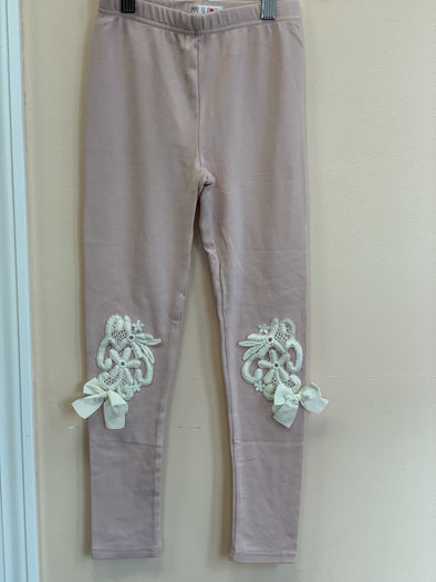HONEYPIEKIDS | MaeLi Rose Dusty Rose Floral Leggings with Ivory Applique | Kids Boutique Clothing