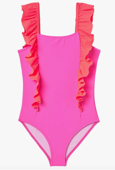 Mia Belle Girls Blooming Rose Pink One Piece Swimsuit