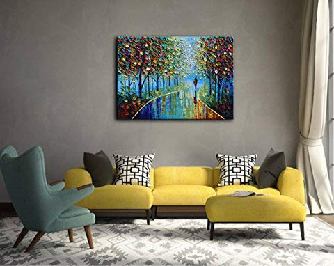 100% Hand Painted Modern Paintings for Home Colorful Forest Park Meand ...