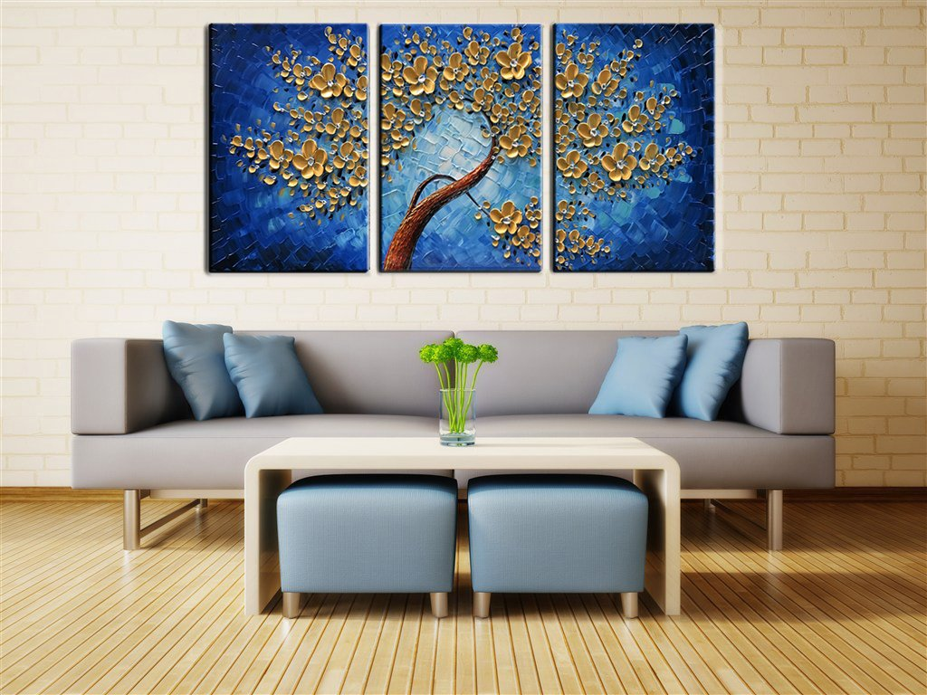 Wall Art Sets Three Panels Flower Tree Canvas Painting For Living Room AsdamArt