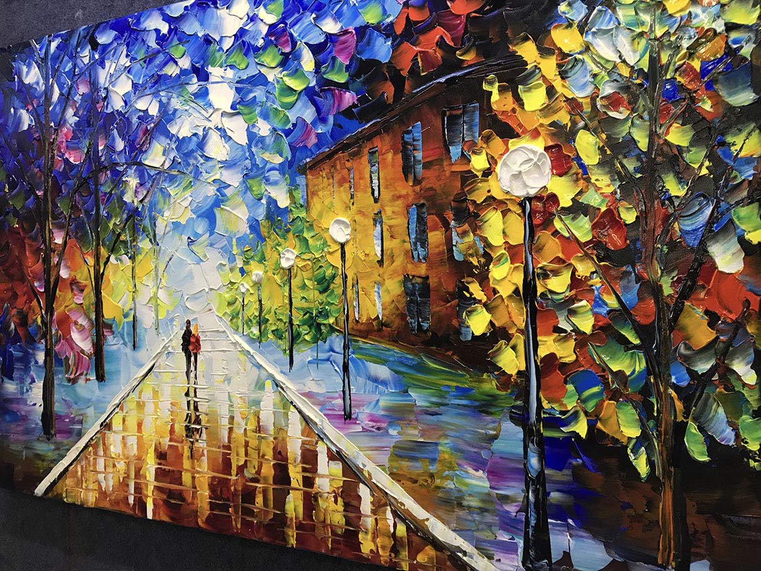 Large Wall Art Decor Two Slim Woman Walk In Park Colorful Canvas Paint Asdamart