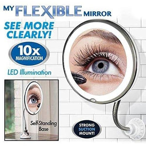 10X Magnifying Mirror with Lights, Flexible Mirror as seen on TV, Powerful  Suction Cup, 360 Swivel Flexible Gooseneck Makeup Mirror for Bathroom  Shaving Travel Vanity, Cordless
