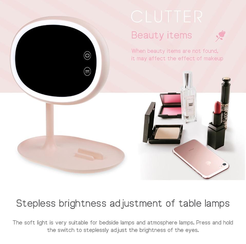Cosmetic Two Side Makeup Mirror & Desk Lamp 2 In 1