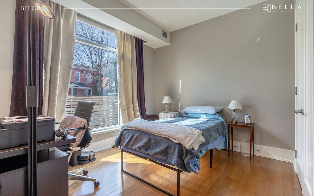 Traditionally staged, guest bedroom, done by Bella Virtual staging