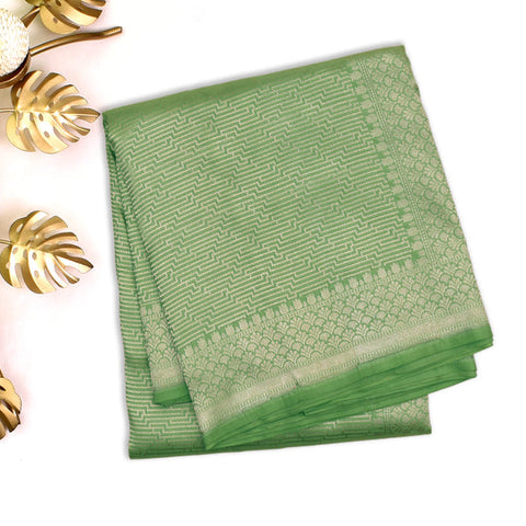 APPLE GREEN BANARASI SILK SAREE WITH ZARI STRIPES DESIGN