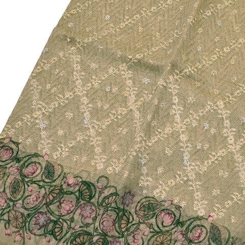 OFF WHITE ORGANZA SILK SAREE WITH EMBROIDERY WORK DESIGN