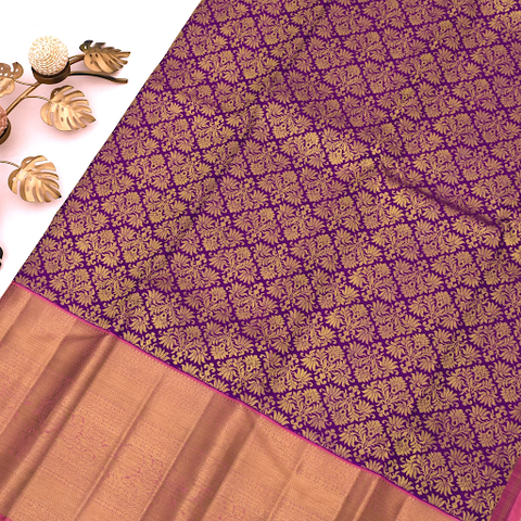 Magenta Kanchipuram Silk Saree With Lotus Design