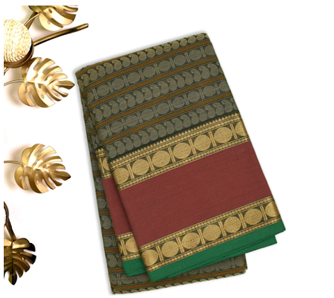 GREEN KANCHI COTTON SAREE WITH MANGO DESIGN