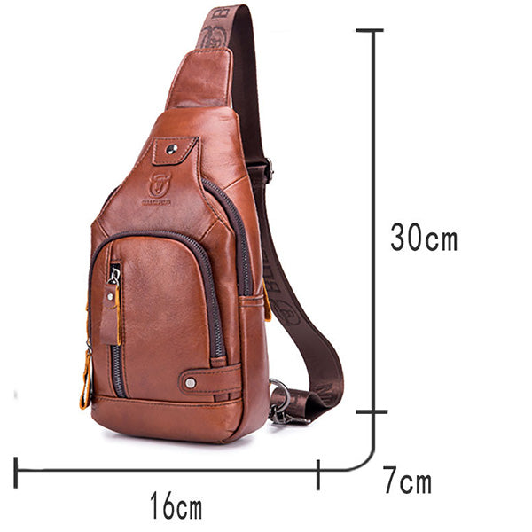 Bullcaptain Cowhide Leather Chest Pack Crossbody Bag with Charging Por ...