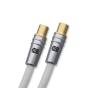 XO - 2m Male to Male Shielded TV/AV Aerial Coaxial Cable with Gold Plated Connector and Metal Plug For UHF / RF TVs, VCRs, DVD players, DVRs, cable boxes and satellite - White
