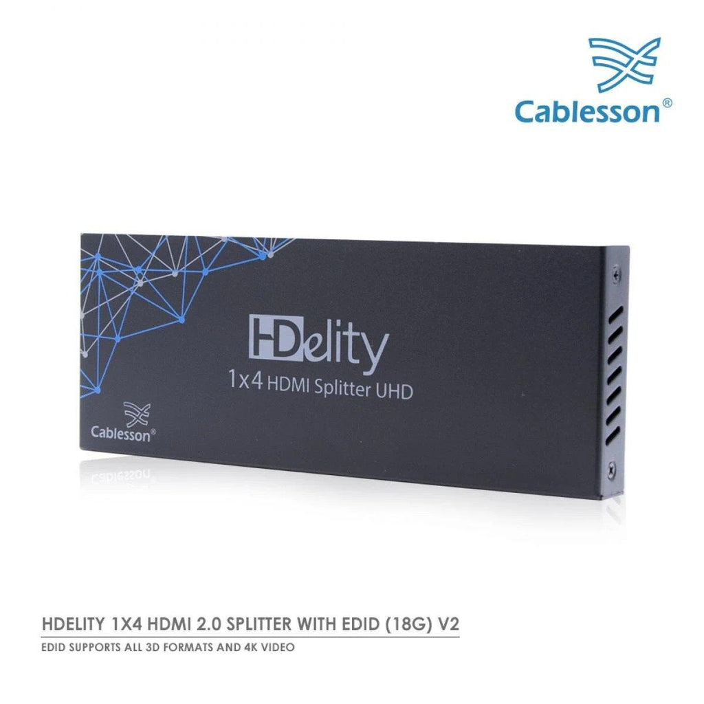 Cablesson 1X4 HDMI 2.0 Splitter mit EDID (18G) v2 + XO PRO 15 m / 15 m HDMI Gold-Kabel mit Ethernet