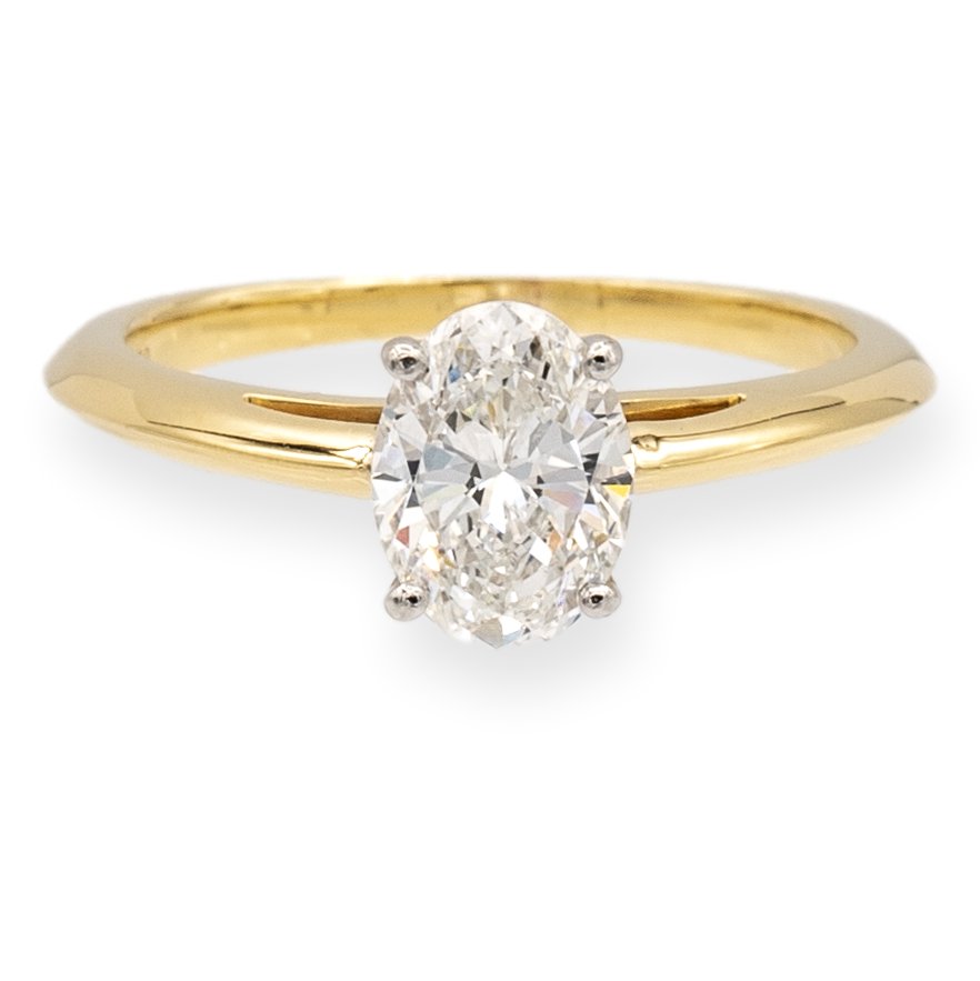 Tiffany & Co. 18K Yellow Gold Platinum Oval Diamond Engagement Ring .7 ...