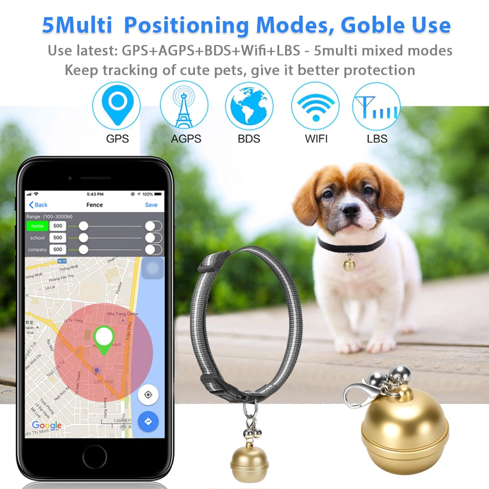 2021 New GPS Tracker for Children Lovely Bells Tracking Device Ip67 Waterproof Gps Locator for Pet Dog Cat with Rope G15