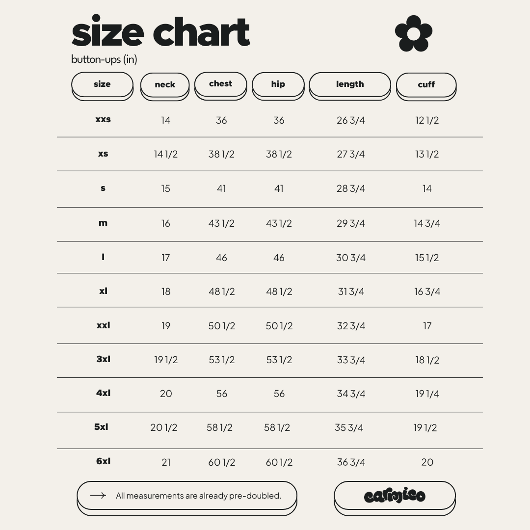 Button-Up Size Chart – carmico