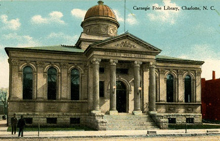 Postcard featuring a painted image of Carnegie Free Library