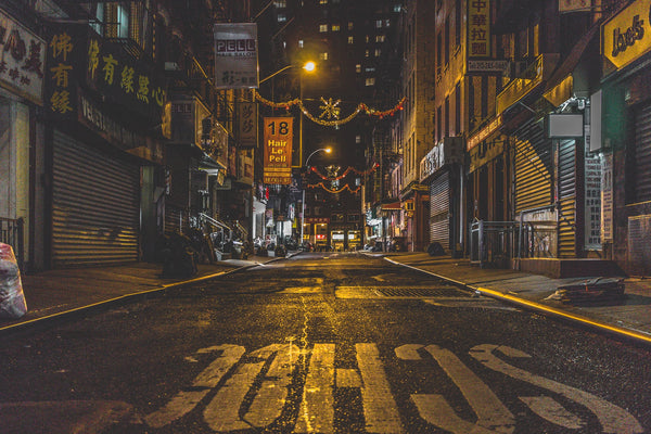 The view of a street at night