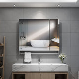 Quavikey® 2 Doors  Aluminum Bathroom Mirror Cabinet With Towel Rack Towel Holder 800 x 700 mm