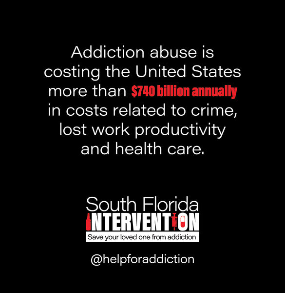 Addiction abuse is costing the US more than $740 billion annually in costs related to crime, lost work productivity and health care.
