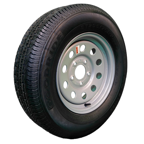 Goodride 15 6 ply Radial Trailer Tire and Wheel ST 20575R15 5 Lug Silver Mod