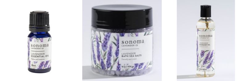 Sonoma Lavender Essential Oil Bath Salts and Massage Oil