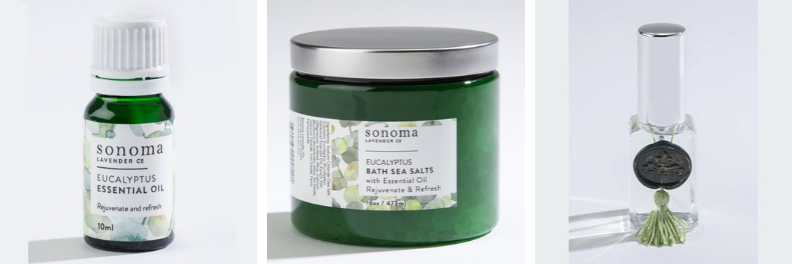 sonoma eucalyptus essential oil, bath salts and essential oil spray