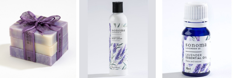 sonoma lavender soap, body lotion and essential oil