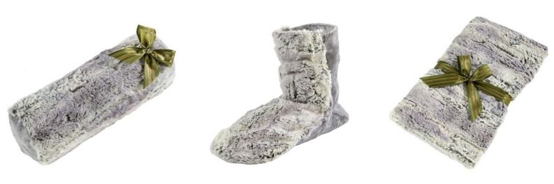 sonoma lavender eucalyptus infused silver fox faux fur spa bolster roll booties and blankie