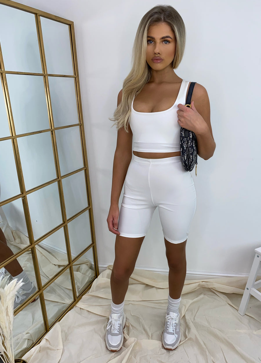 white cycling shorts set