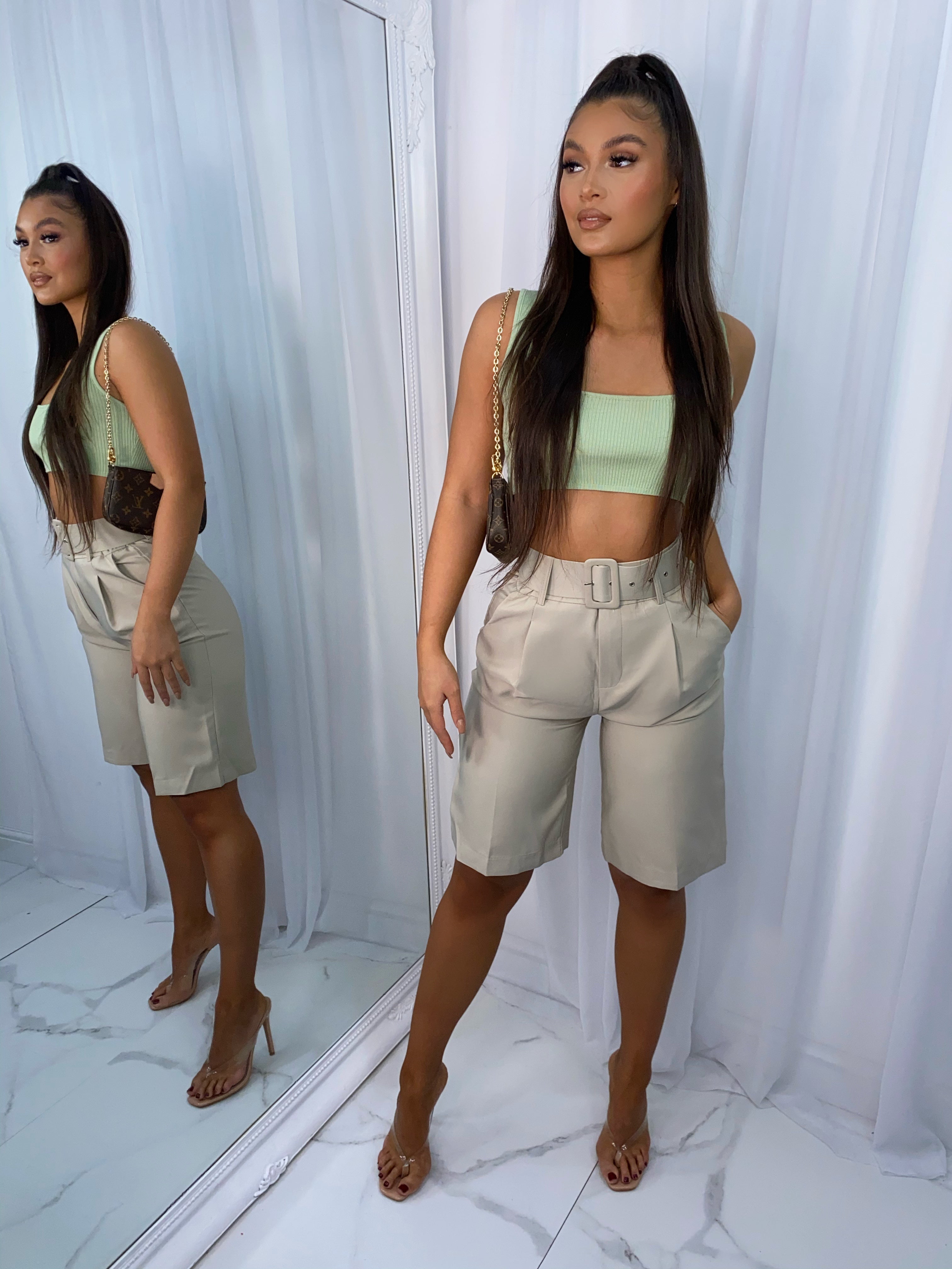 Elisa Belted Shorts - Nude (SALE)